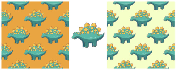 Dinosaurs of the Jurassic period. Hand drawn Set dinosaurs seamless pattern