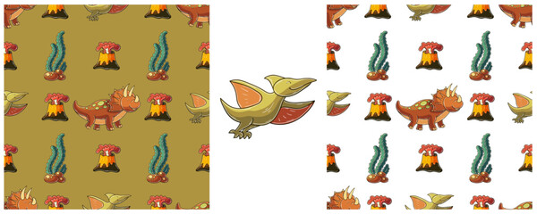 Dinosaurs of the Jurassic period. Hand drawn Set dinosaurs seamless pattern © bubushonok