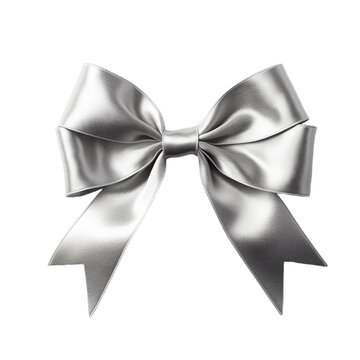 Silver bow on a transparent white background, Generative AI