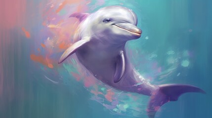 Fototapeta premium Cute dolphin illustration colorful smiling wild animal background generative ai