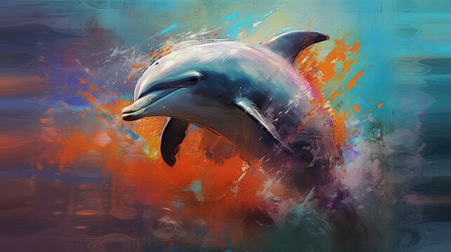 Cute dolphin illustration colorful smiling wild animal background generative ai