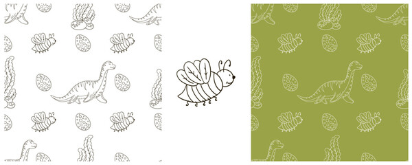 Dinosaurs of the Jurassic period. Coloring Set dinosaurs seamless pattern