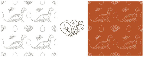 Dinosaurs of the Jurassic period. Coloring Set dinosaurs seamless pattern