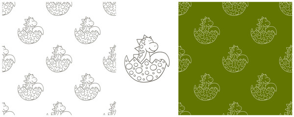Dinosaurs of the Jurassic period. Coloring Set dinosaurs seamless pattern