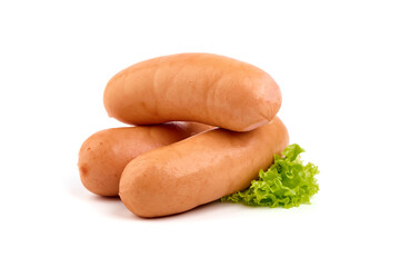 Boiled pork sausages, isolated on white background. High resolution image.