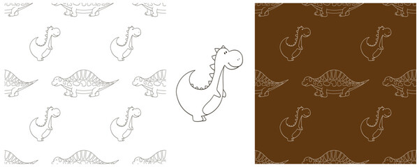 Dinosaurs of the Jurassic period. Coloring Set dinosaurs seamless pattern