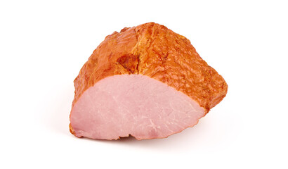 Cold smoked meat with slices, isolated on white background.