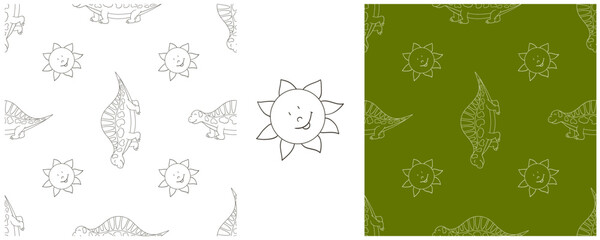 Dinosaurs of the Jurassic period. Coloring Set dinosaurs seamless pattern