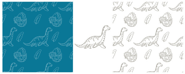 Dinosaurs of the Jurassic period. Coloring Set dinosaurs seamless pattern
