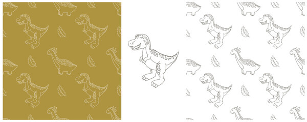 Dinosaurs of the Jurassic period. Coloring Set dinosaurs seamless pattern