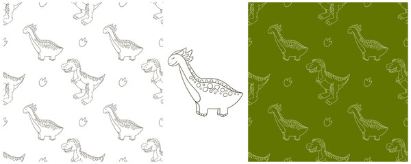 Dinosaurs of the Jurassic period. Coloring Set dinosaurs seamless pattern