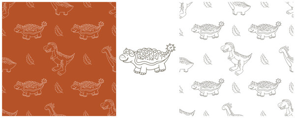 Dinosaurs of the Jurassic period. Coloring Set dinosaurs seamless pattern