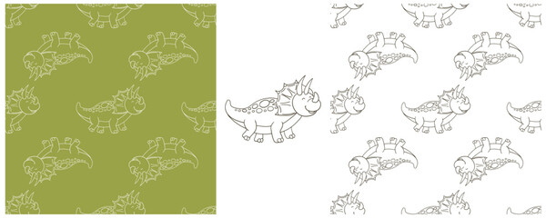 Dinosaurs of the Jurassic period. Coloring Set dinosaurs seamless pattern