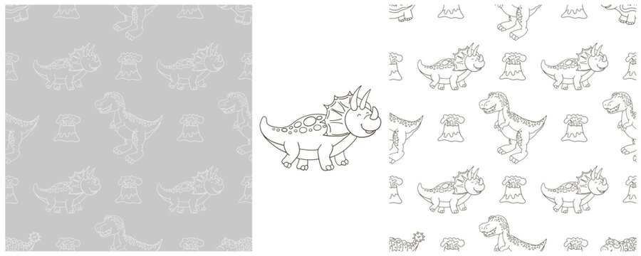 Dinosaurs of the Jurassic period. Coloring Set dinosaurs seamless pattern