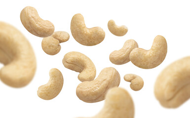 Flying delicious cashew nuts, cut out