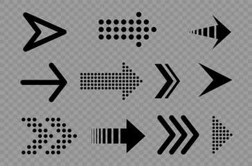 Black graphic direction sign computer screen arrow. Simple arrow big set. Vector illustration.	