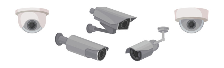 Wireless Security Camera or Closed-circuit Television for Monitoring and Surveillance Vector Set