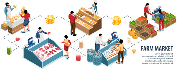 Local Farm Market Isometric Infographics