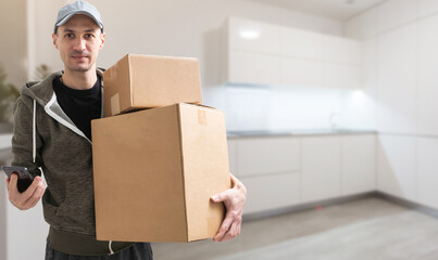 worker, delivery man with box