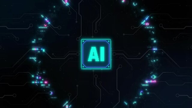 Artificial intelligence Digital wave with neon lights and pixel art style video loop.