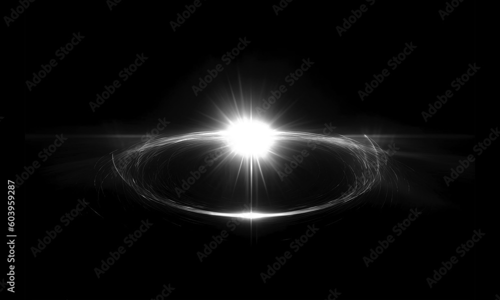 Wall mural glow swirl light effect. circular lens flare. abstract rotational lines on transparent background