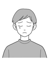 Tシャツの泣く男性（グレー）