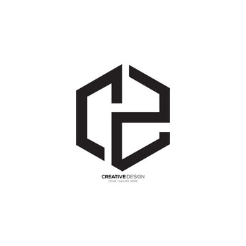 Unique hexagonal letter CZ or ZC creative concept minimal stylish logo. CZ logo. ZC logo. 2 logo