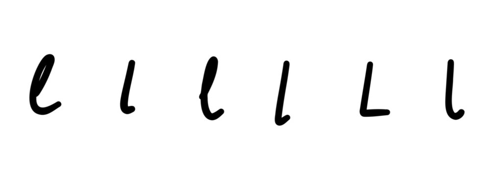 Scribble simple black english latin L alphabet letter symbol. Vector illustration in hand drawn cartoon doodle style isolated on white background. For logo, decorating, learning, kids book, card.