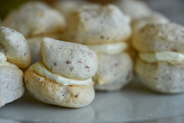 Fototapeta na wymiar Details of homemade fresh macaron sweets