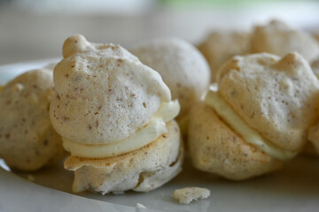 close-up of artisanal homemade fresh macaron sweets