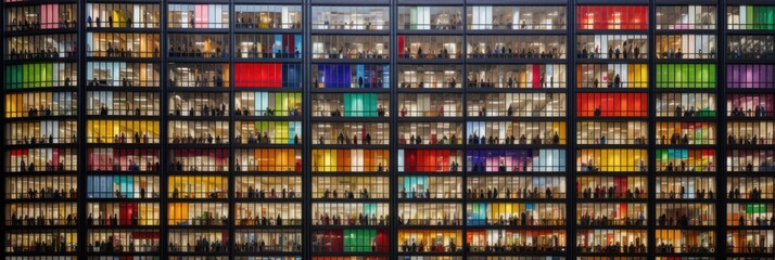Colorful skyscraper city building with many windows. Beautiful illustration picture. Generative AI