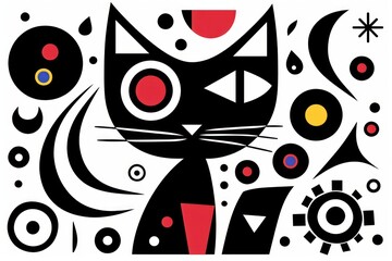 Vector style monochrome black, white and red image of cat. Beautiful illustration picture. Generative AI
