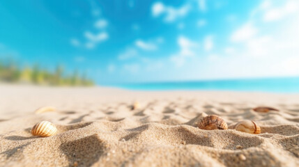 Fototapeta na wymiar Plage de sable blanc pris au ras du sol en été