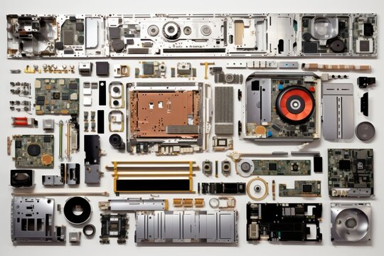 Top view of computer parts. Beautiful illustration picture. Generative AI