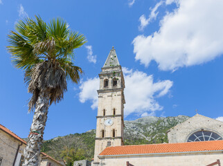 Belfry of St Nicholas church in Perast. Montenegro - 603962846