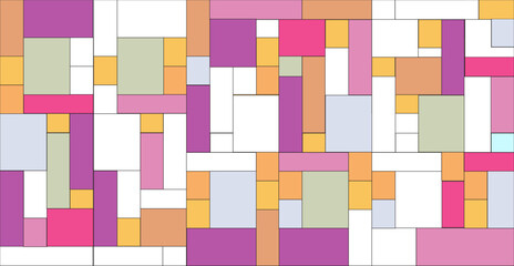 Mosaic pattern of rectangles and squares in a vibrant color palette. Geometric ornament from rectangles and squares.