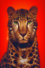 Fototapeta na wymiar portrait of a leopard. generative ai.
