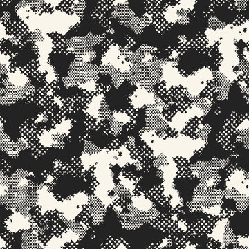 Monochrome Distressed Mesh Textured Camouflage Pattern