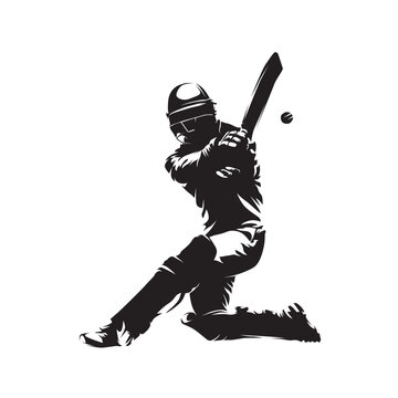 Cricket player, isolated vector silhouette, ink drawing. Cricket logo