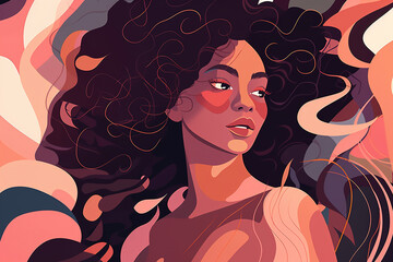 Femininity and beauty abstract flat illustration. Beautiful African American sensual black young woman. Generative AI