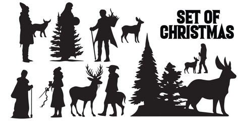 A set of Christmas silhouette vector illustrations.