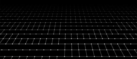 Vector grid. 3d perspective background. Wireframe mesh. Vector technology background.