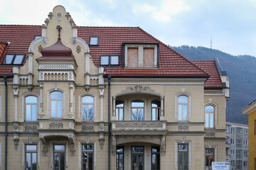 Exterior building architecture  in the Old city of Brasov, Transylvania, Romania