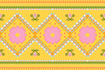 Motif flower ethnic seamless pattern. Floral. Native asian Thai, Philippine, Indonesian style. Design for clothing, fabric, carpet, accessories, Sarong, Batik, home decor, textile, texture, wallpaper.