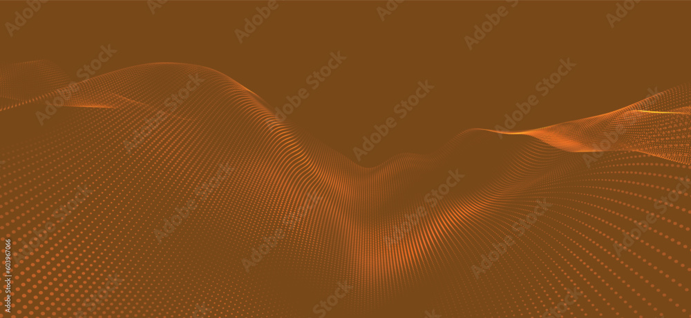 Poster wave of particles. futuristic dots pattern on dark background. big data digital code. technology or 