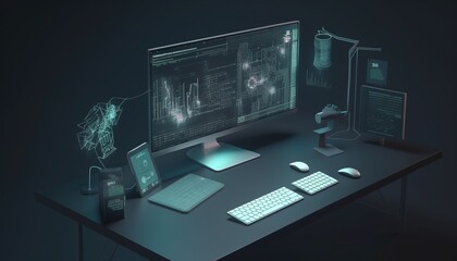 Fototapeta premium Fictional Development Environment Brightly Lit and Full of Effects Generated by AI