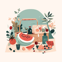 Outdoor Picnic Illustration Charcuterie Board Slow Living Dining 