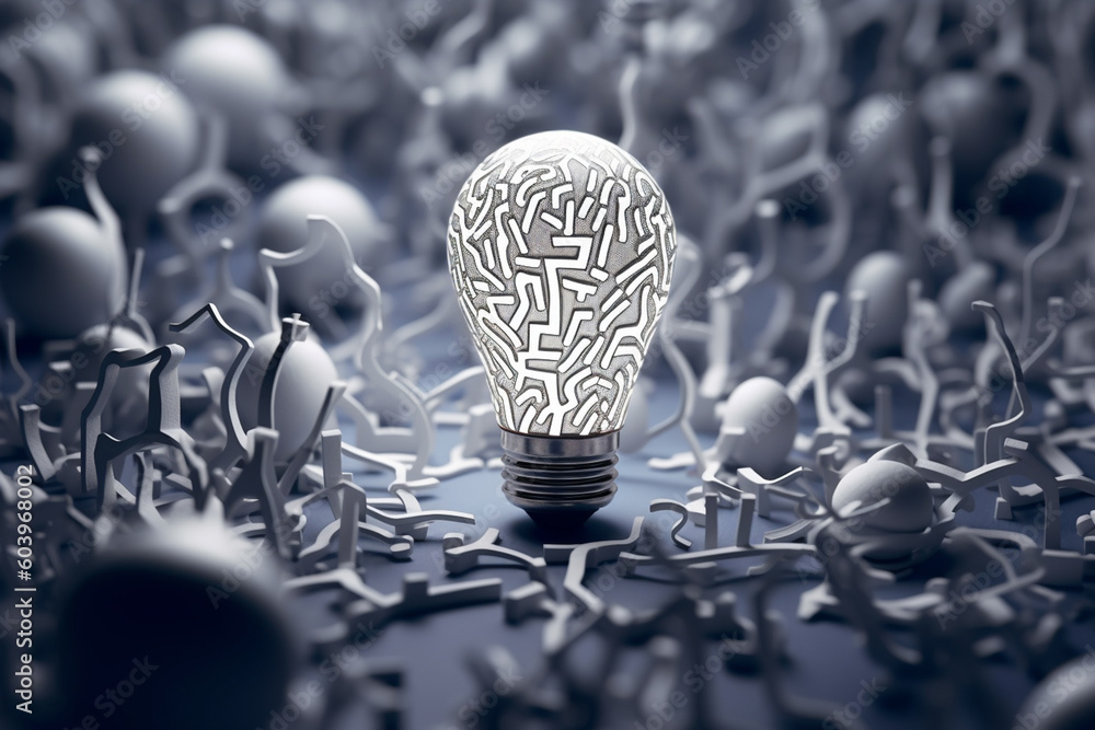 Fototapete A mesmerizing paper-cut representation of a lightbulb as a key, symbolizing how ideas can unlock new possibilities and open doors to innovation and progress.  Generative AI technology.