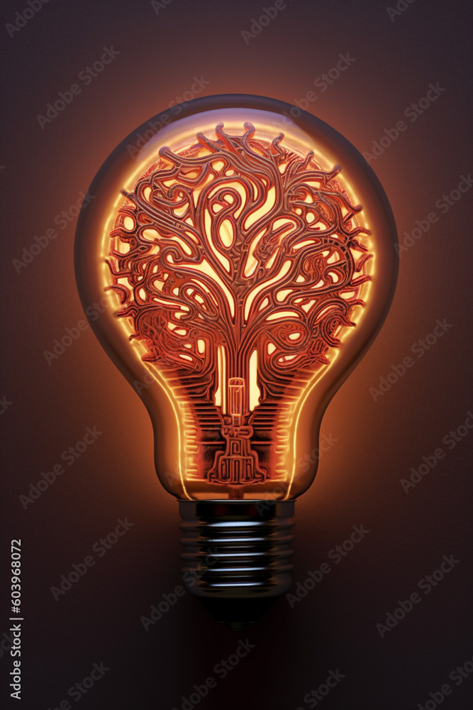 Aufkleber A mesmerizing paper-cut representation of a lightbulb with a brain inside, symbolizing the connection between creativity and intellectual capacity in. Generative AI technology.