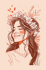 Woman Festival Hippy Boho Happy Flower Crown Illustration